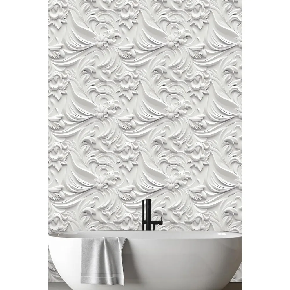 ورق جدران قابل للتقشير واللصق بالزهور البيضاء - فينيل قابل للإزالة للمستأجرين، مثالي للحمامات والمساحات الصغيرة