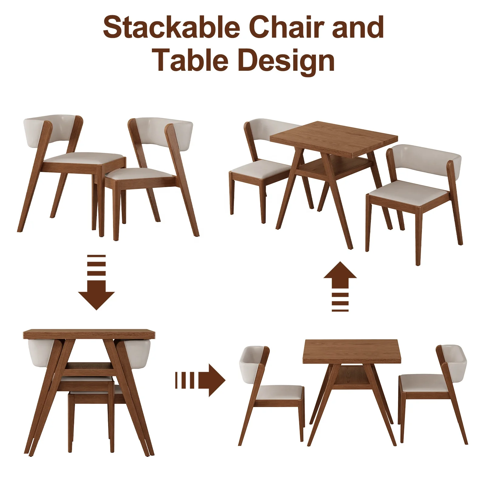 #Solid Wood 3-Piece Bistro Dining Table Set Stackable Stool Chairs With Padded Seat Kitchen Dinette Set For The Home