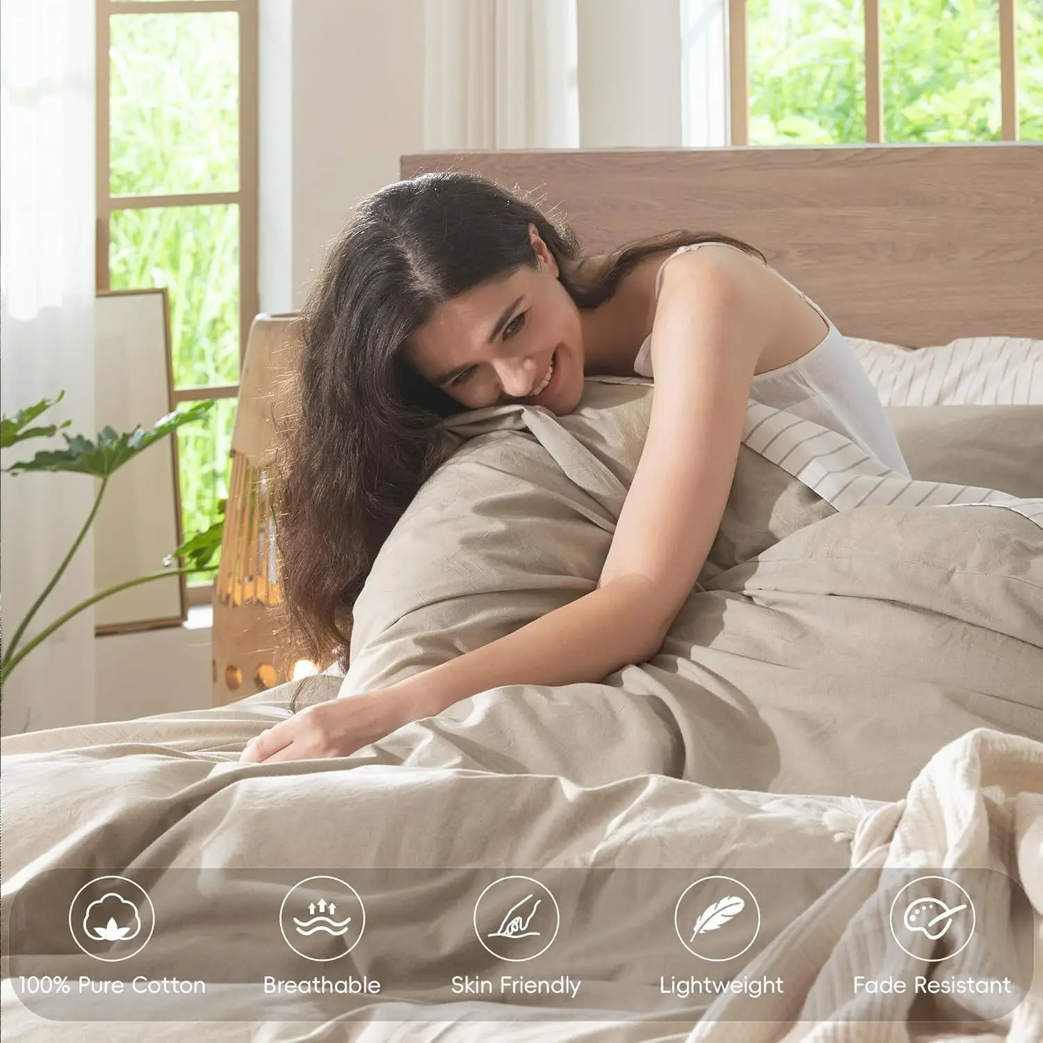 Conjunto de capa de edredom 100% algodão lavado, tipo linho texturizado respirável macio king size 104x90 polegadas