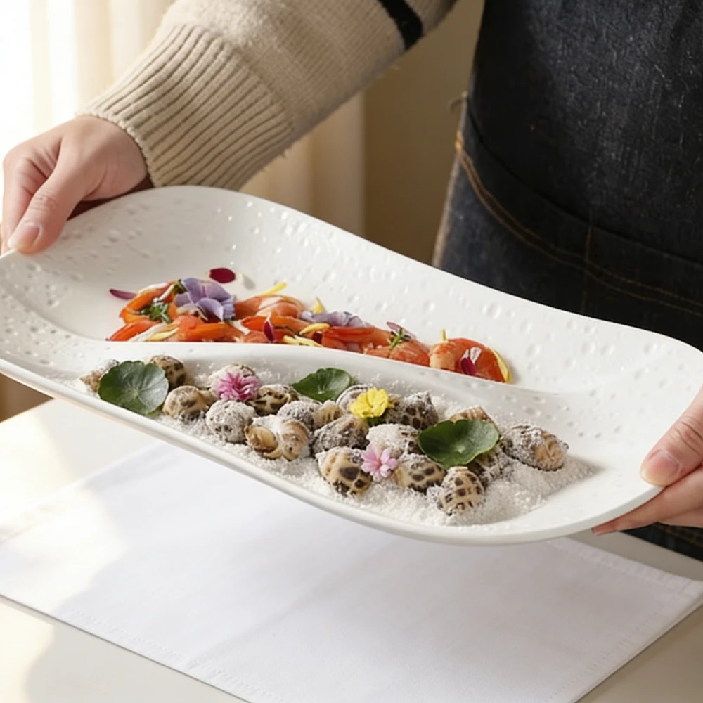 Cold Dishes and Light Snacks Divider Plate High Appearance Level Household Ceramic Dried Fruit Multi-compartment Dining Plate