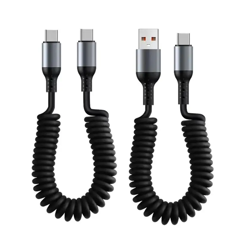 100W PD USB Type C Spiral Cord Type C Spring Pull Telescopic Fast Charging Cable For Mobile Phones Tablet Universal Spring Pull