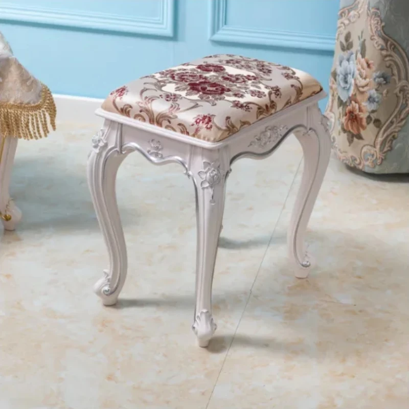 

European Rectangular Carved Dressing Stool, Modern Paint Baking Pouf, Dining Table Footstool, Light Luxury Doorway Seat.