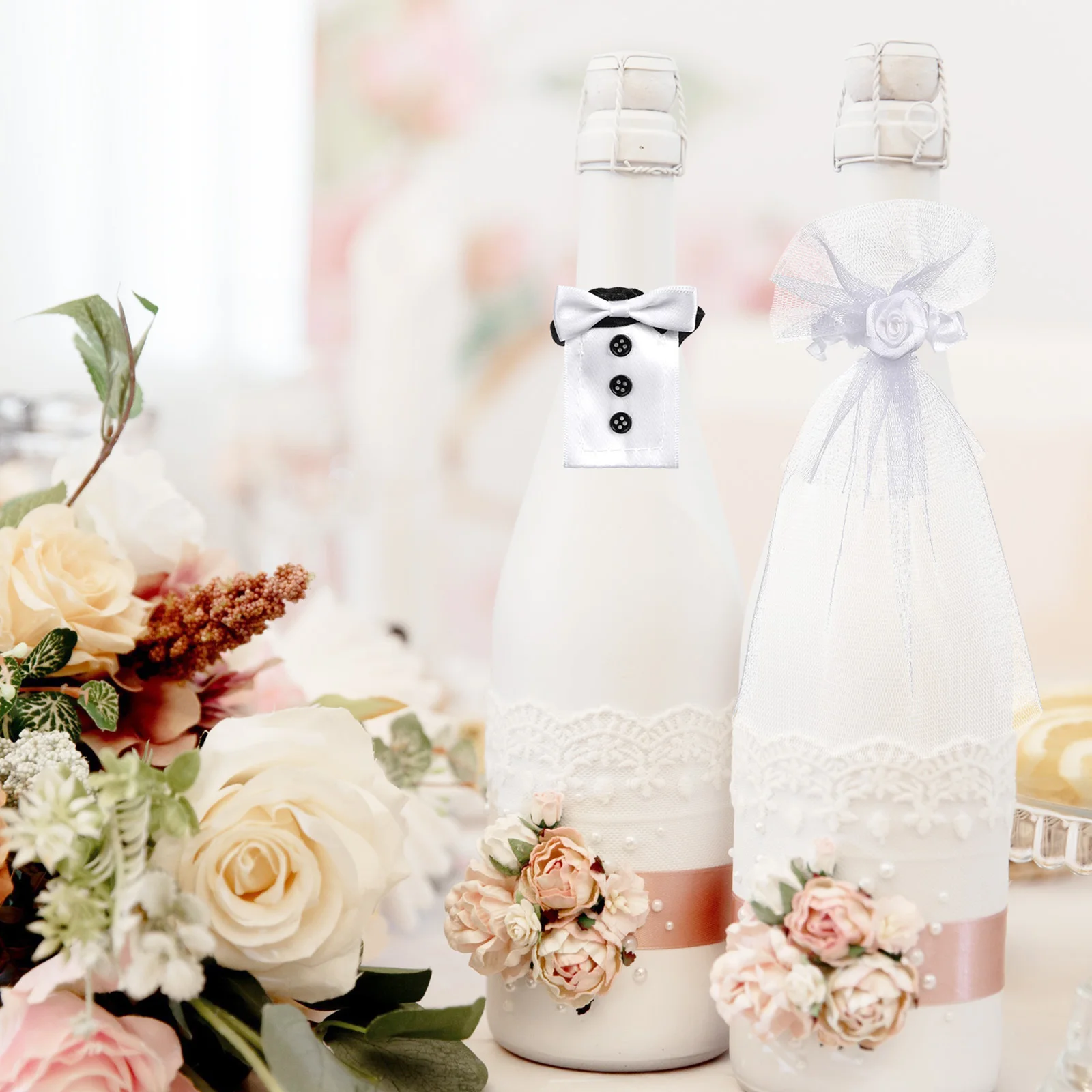 

Creative Wine Cover Decor Set Wedding Dress Design Bottle Adornment For Party, Wine Dress Suit, Bottle Decor Suit, Kitchen