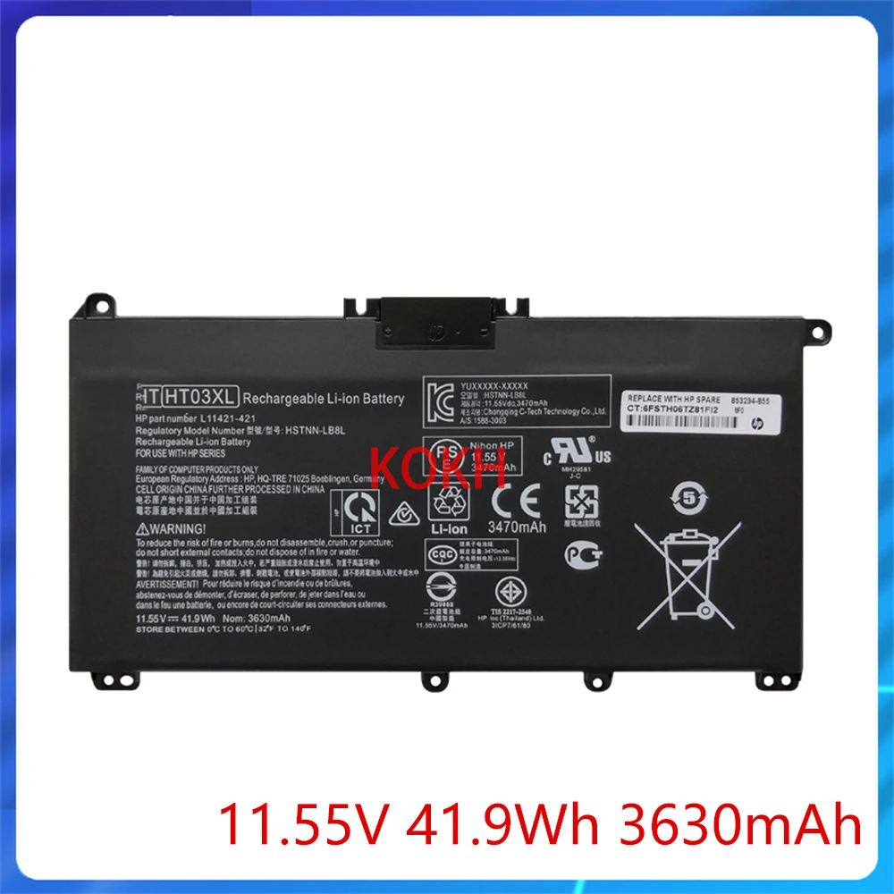 

Original NEW 11.55V 41.9WH 3630mAh for HP Pavilion 14 15 TPN-Q207 Q208 C135 I130 HT03XL Laptop Battery HSTNN-LB8L L11421-421