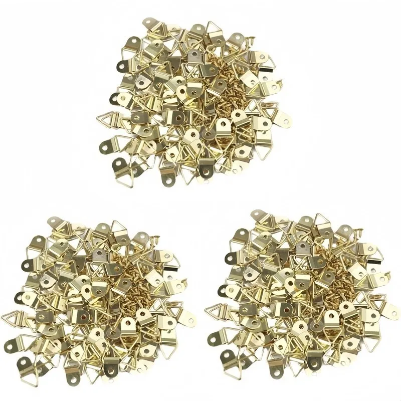 32Pcs Gold Triangle Rings with 32 Screws, Stable Non-Slip for Living Room Bedroom Study Wall Picture