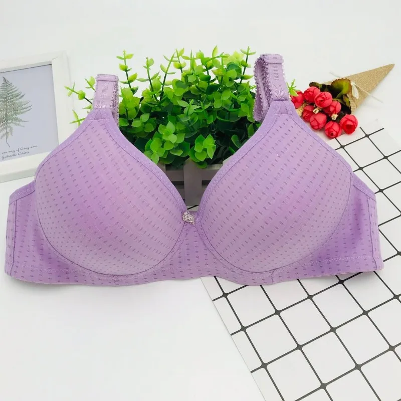 Large Cotton Mom\'s Steel Rimless Bra Bamboo Charcoal Medium and Old Age Thin Cotton Bra Plus Size Bra