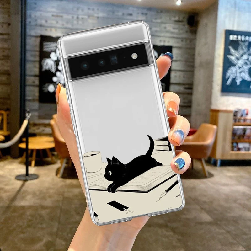 Cute Cat Goblet Drink Couple Phone Case for Google Pixel 9 Pro XL 8A 7 8 Pro 6A Funny Transparent Soft Cover Fundas