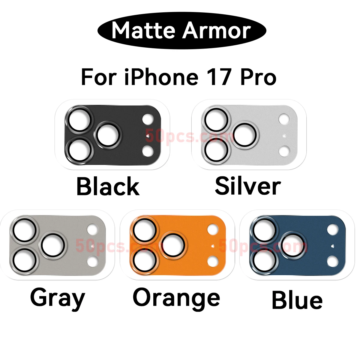  50Pcs Matte Armor Camera Lens For  iPhone Duo18 17 Air Pro Max Screen Protector Tempered Glass 3D Full Cover Alloy Metal