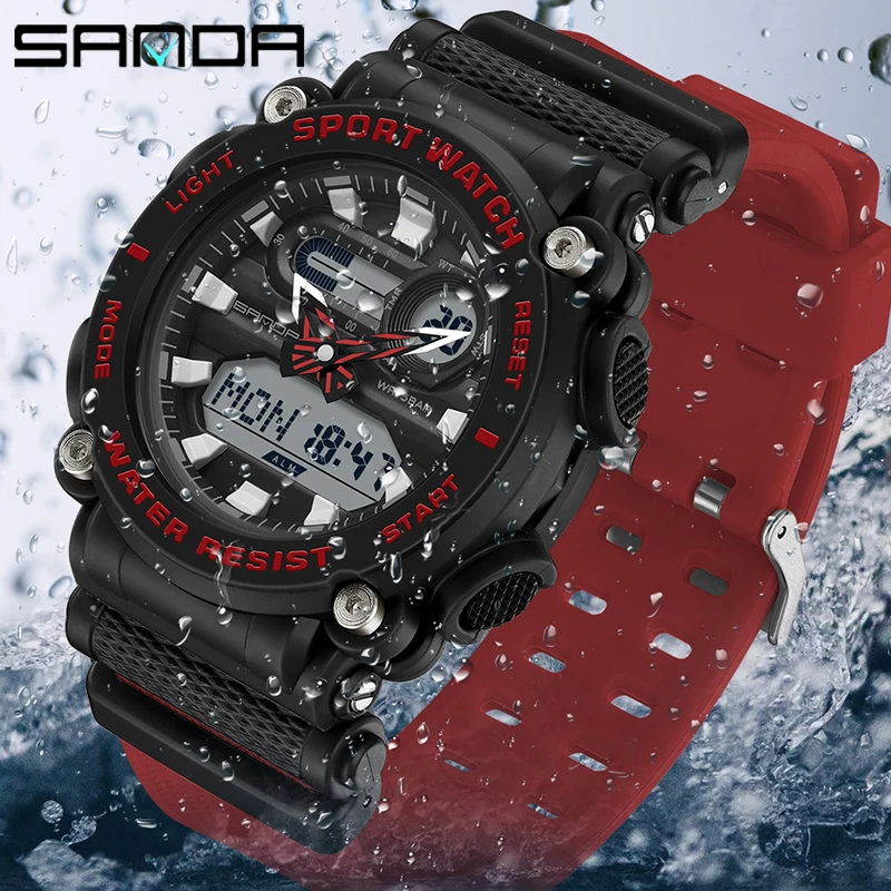 SANDA Multifunctional Style Watch Double Display Clock Military LED Digital Army Men Watch Student Electronics Waterproof Watch