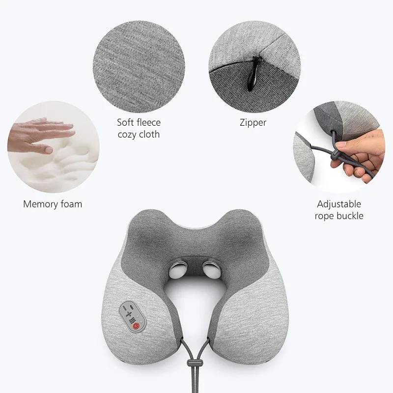 Almohada de viaje con masaje, almohada de cuello de espuma de memoria para dormir, almohada de masaje de cuello de viaje con calor para aliviar el