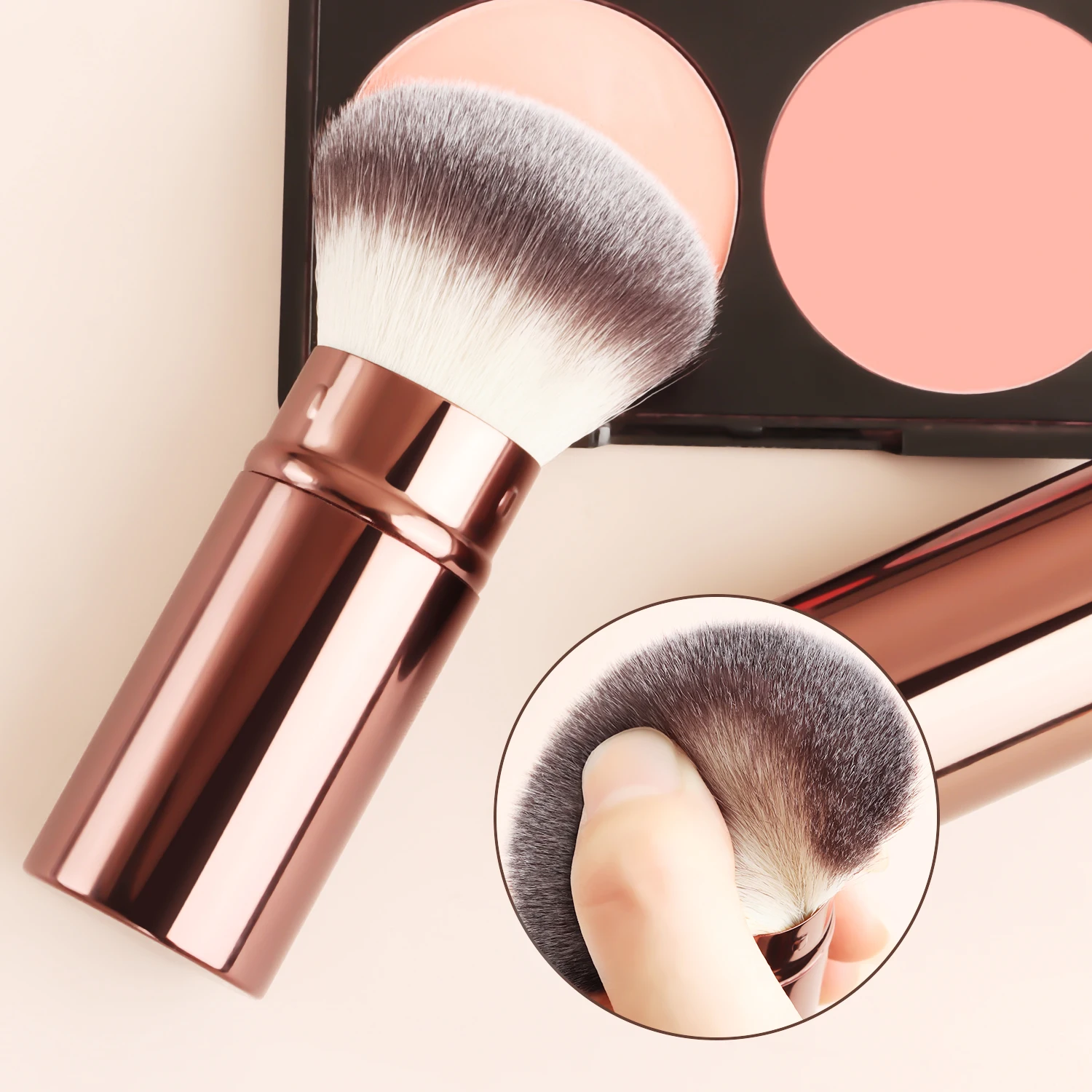 Mini brosse de maquillage télescopique Portable, 2 pièces, poudre de cheveux douce, fard à joues, tête inclinée, brosse ronde, outils en Tube d'aluminium épais