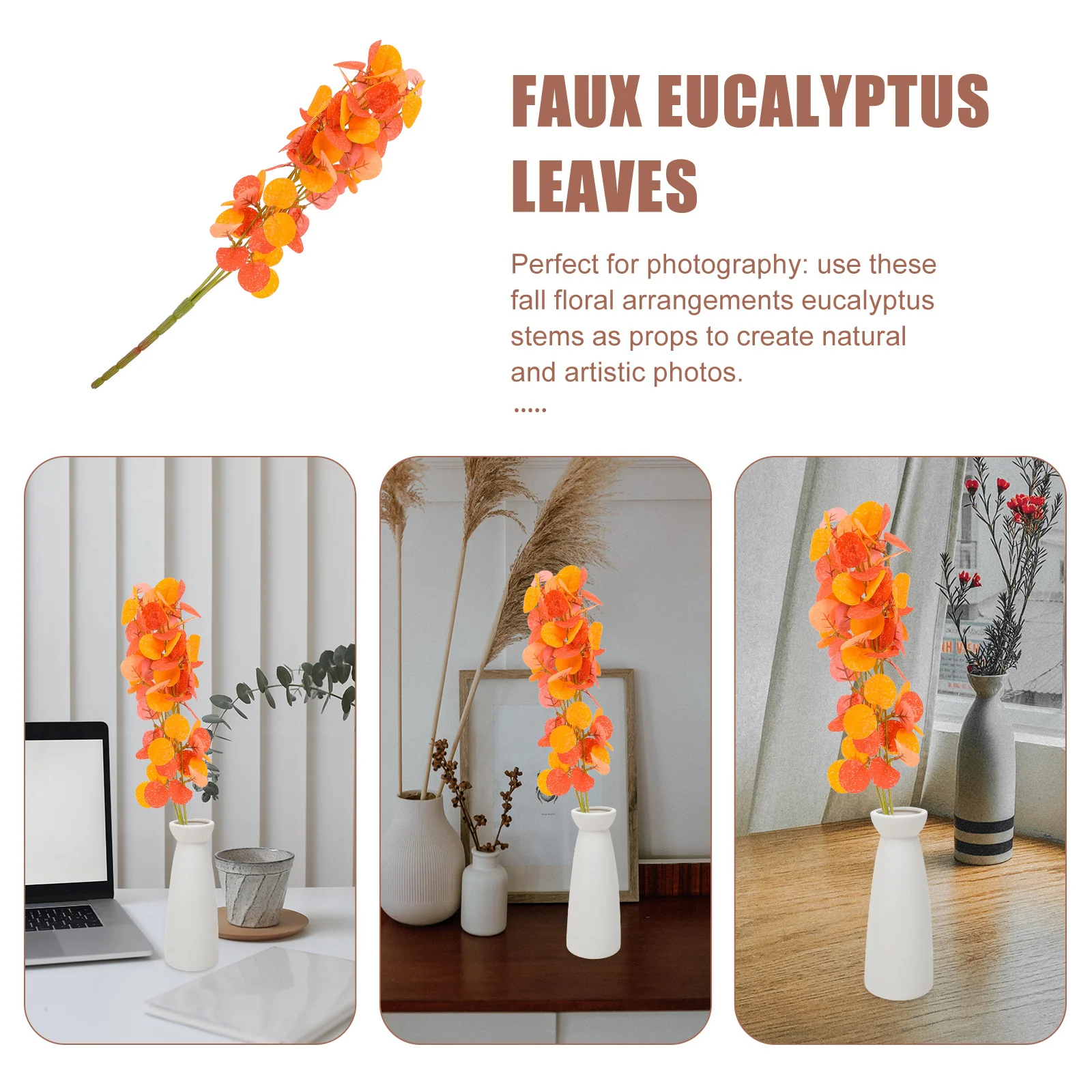 

5Pcs Autumn Artificial Eucalyptus Leaves Faux Stems Fall Branches Home Vase Decoration Simulation Leaves for Wedding Photography