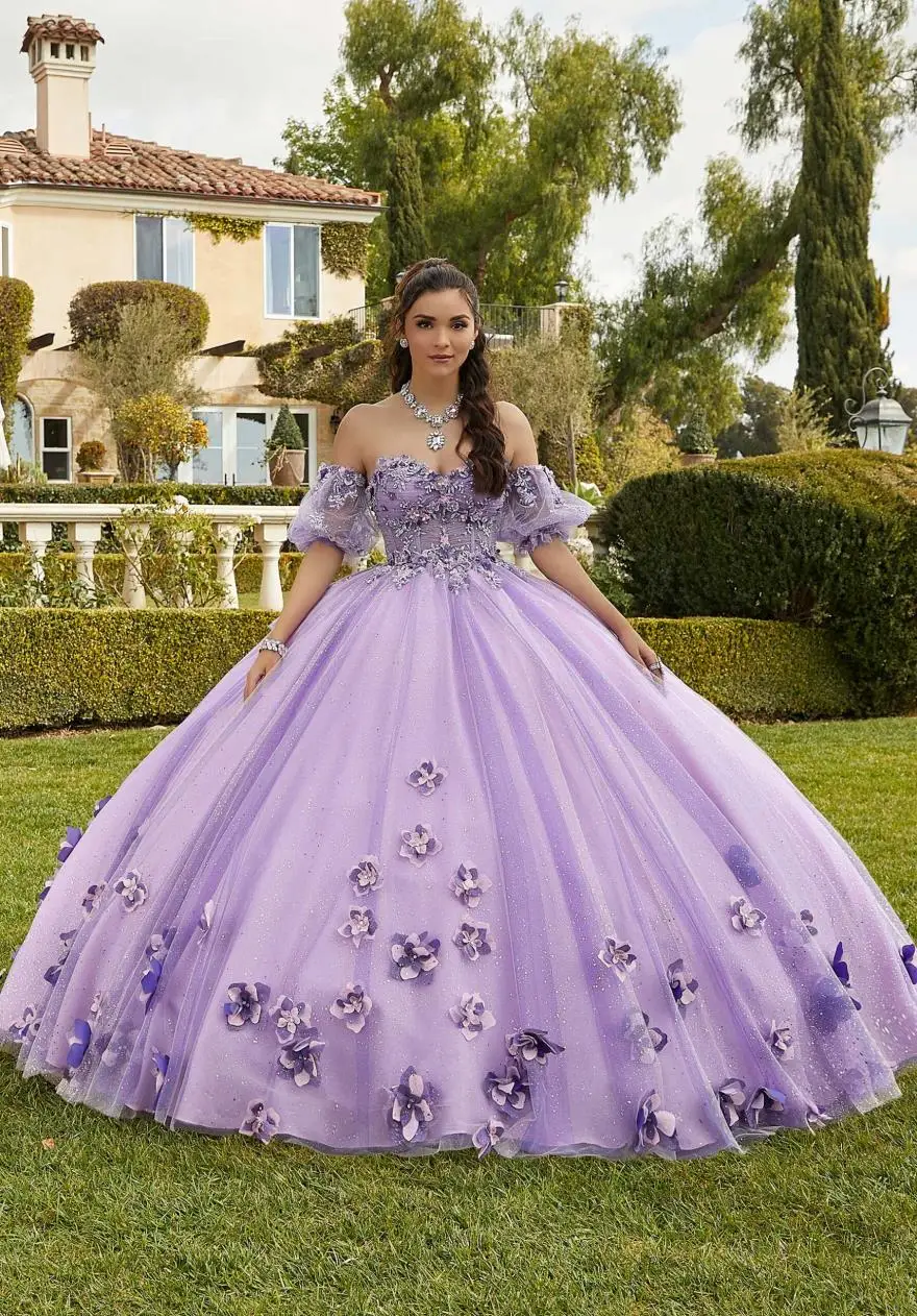 YQDree-Robe de Quinceanera Menthe Personnalisée, Robe de Bal, Fleurs, Manches Bouffantes, Corset, Appliques de Perles, 2024