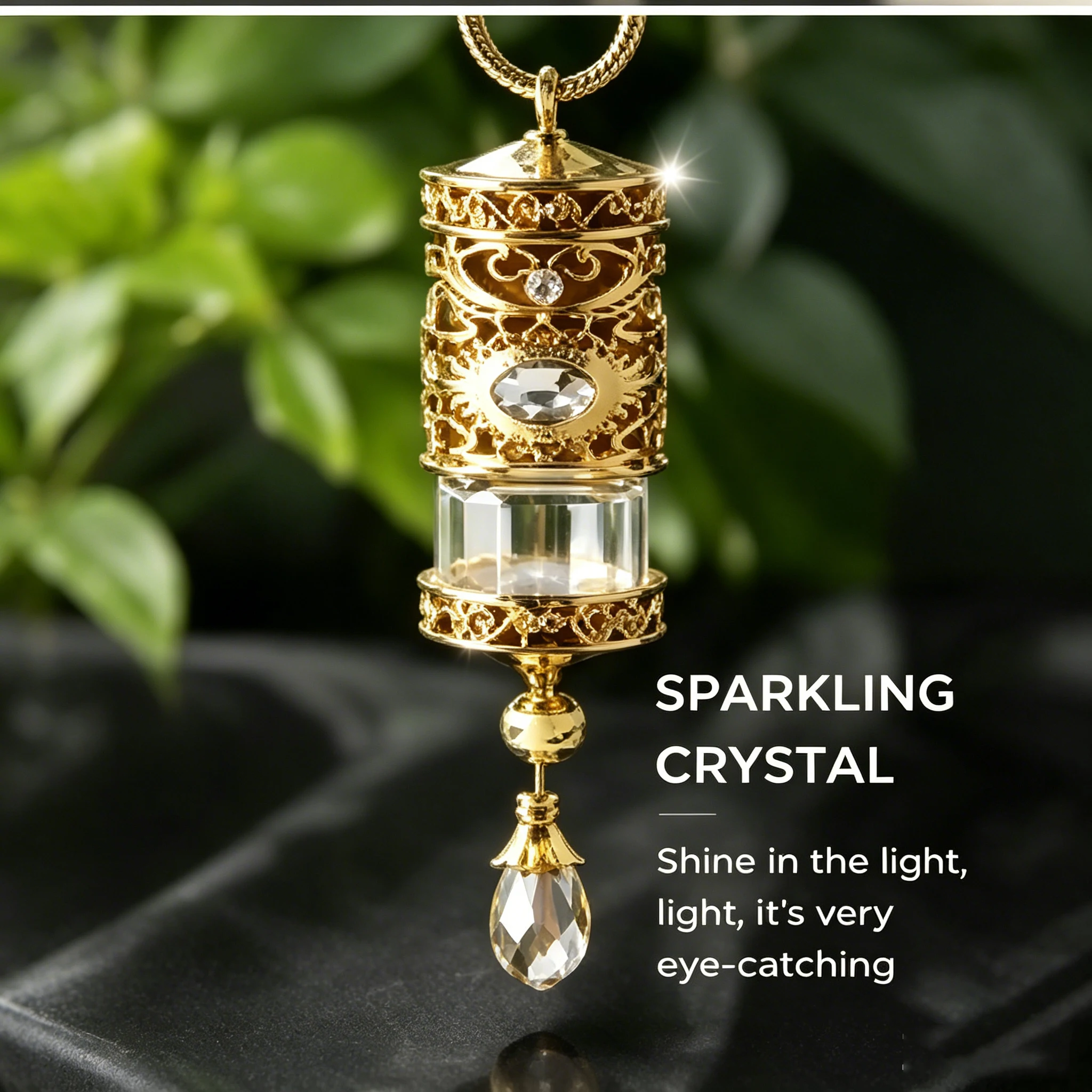 Refillable Car Perfume Pendant Alloy Car Air Freshener Holder Gold Hanging Perfume Bottle for Rearview Mirror Luxury Interior