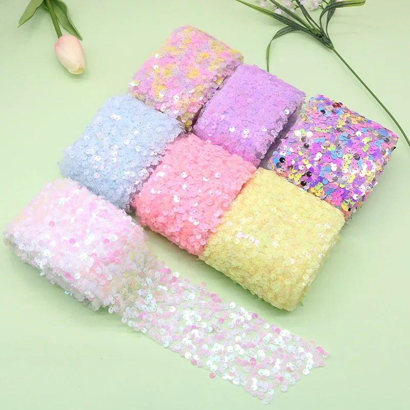 5Yards/Roll 6cm 8CM Glitter Colorful Sequins Yarn Roll Pattern Party Supplies DIY Hair Bows Handmade Materials