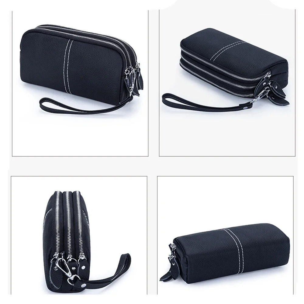 المرأة جلد طبيعي السوار مخلب المحفظة محفظة صغيرة متعددة جيب حقيبة الهاتف الخليوي ثلاثة طبقة سستة الحقيبة الهاتف المحمول