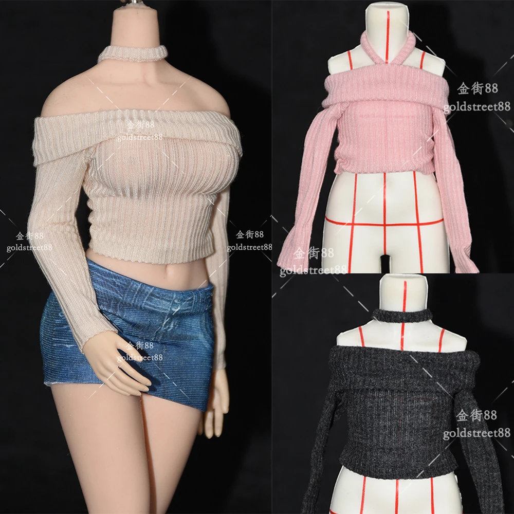 

1/6 Scale Female Elastic Off Shoulder Halterneck Long Sleeved Shirt Top Clothes For 12" tbleague Action Figure Normal / Fat body