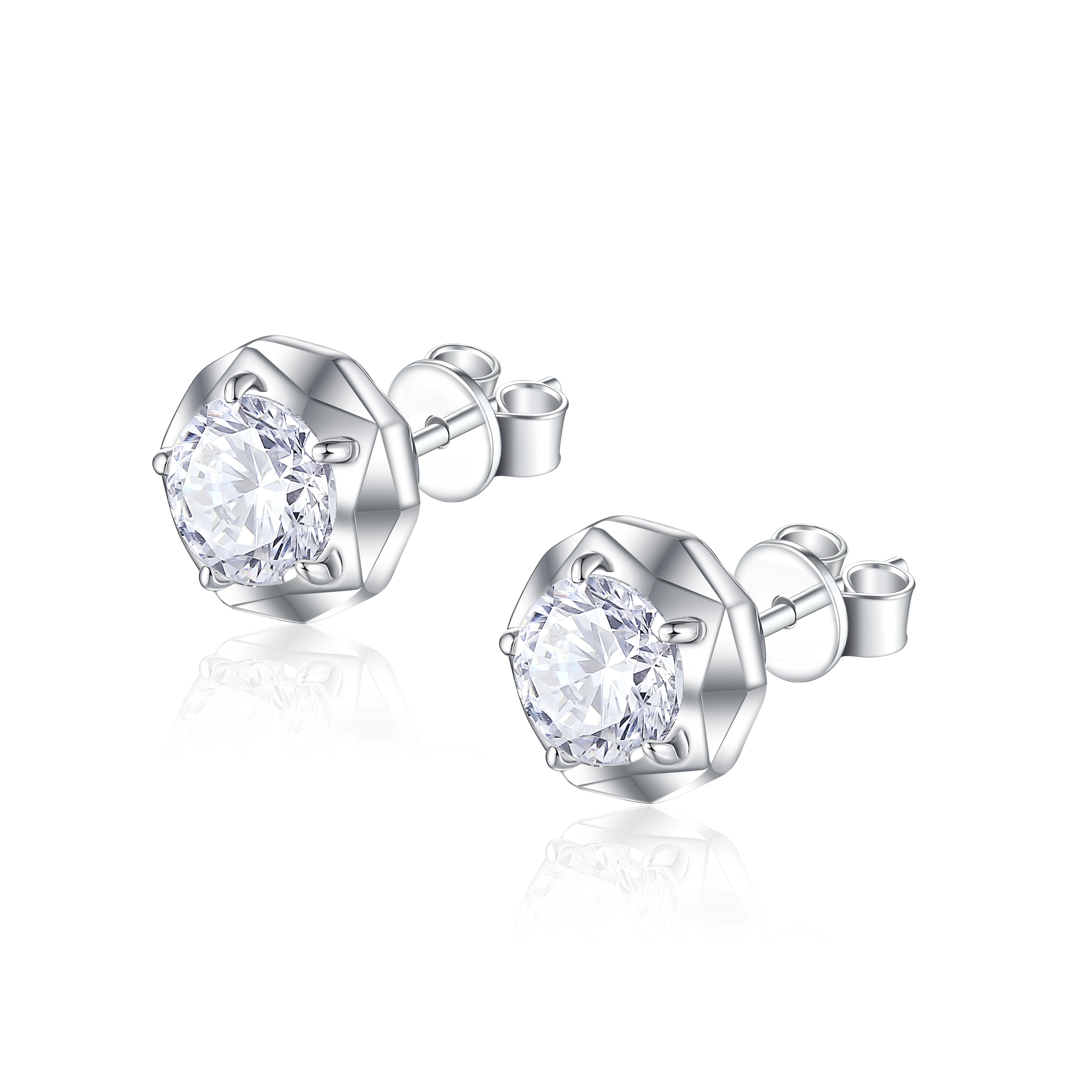 

925 Sterling Silver Fine Jewelry Earrings Unique Geometric Design with Prong-Set Brilliant Cut Zircon Stone for Weddings