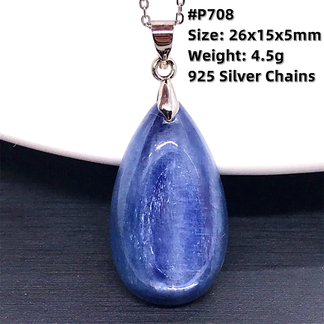 Top Natural Blue Kyanite Crystal Pendant Necklace Jewelry For Women Lady Men Wealth Gift Beads Cat Eye Stone Silver Chains AAAAA