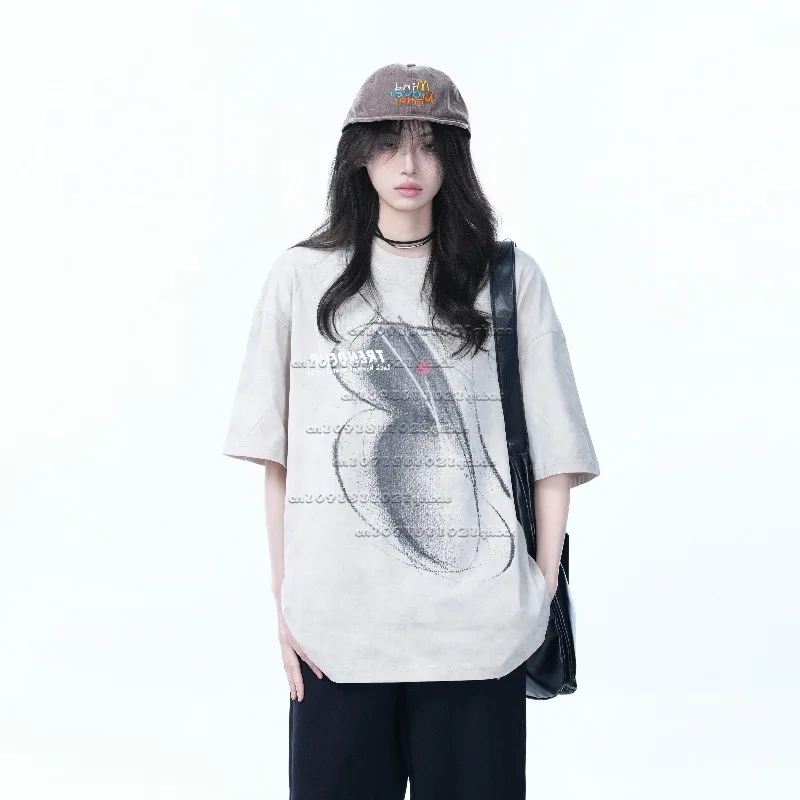 

Retro Fashion Letter Graffiti 3D Printing Personalized Short Sleeved T-shirt Loose Casual Versatile Quick Drying Top Trendy