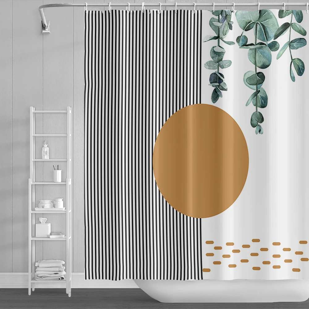 Nordic Minimalist Boho Style Morandi Color Block Shower Curtain Waterproof Polyester Bath Curtain For Bathroom Decor Curtains