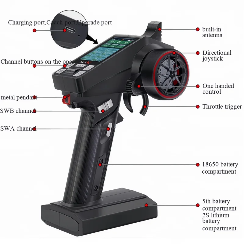 HOTRC 8 canali pistola di controllo CT-8A modello di auto e barca schermo a colori telecomando 2.4G arrampicata deriva auto ricevitore F08A