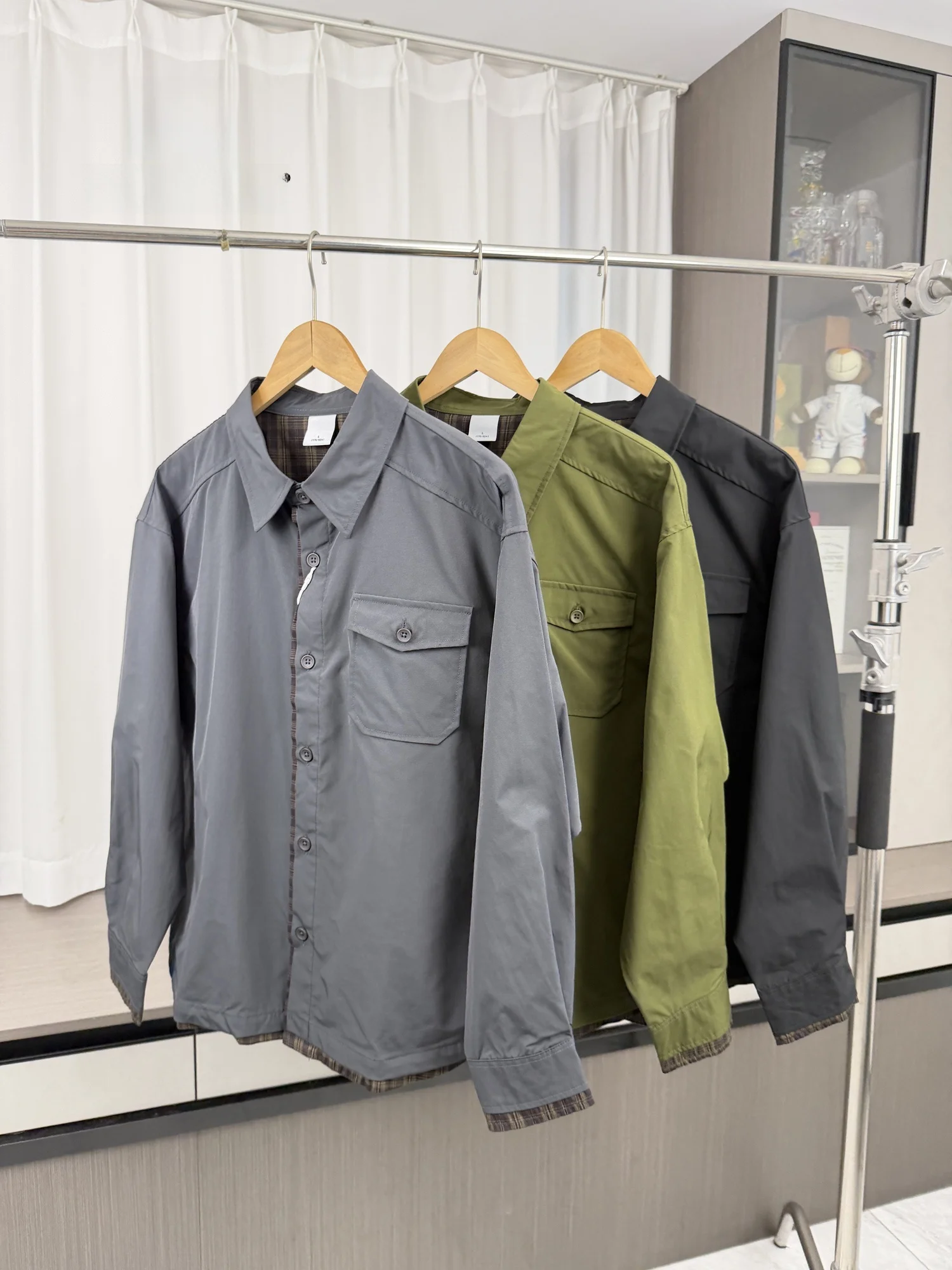 Couples Style Casual Plaid Workwear Shirt Loose Outerwear Men's Fashion Urban Autumn Breathable Long Sleeve Flip Collar Cardigan