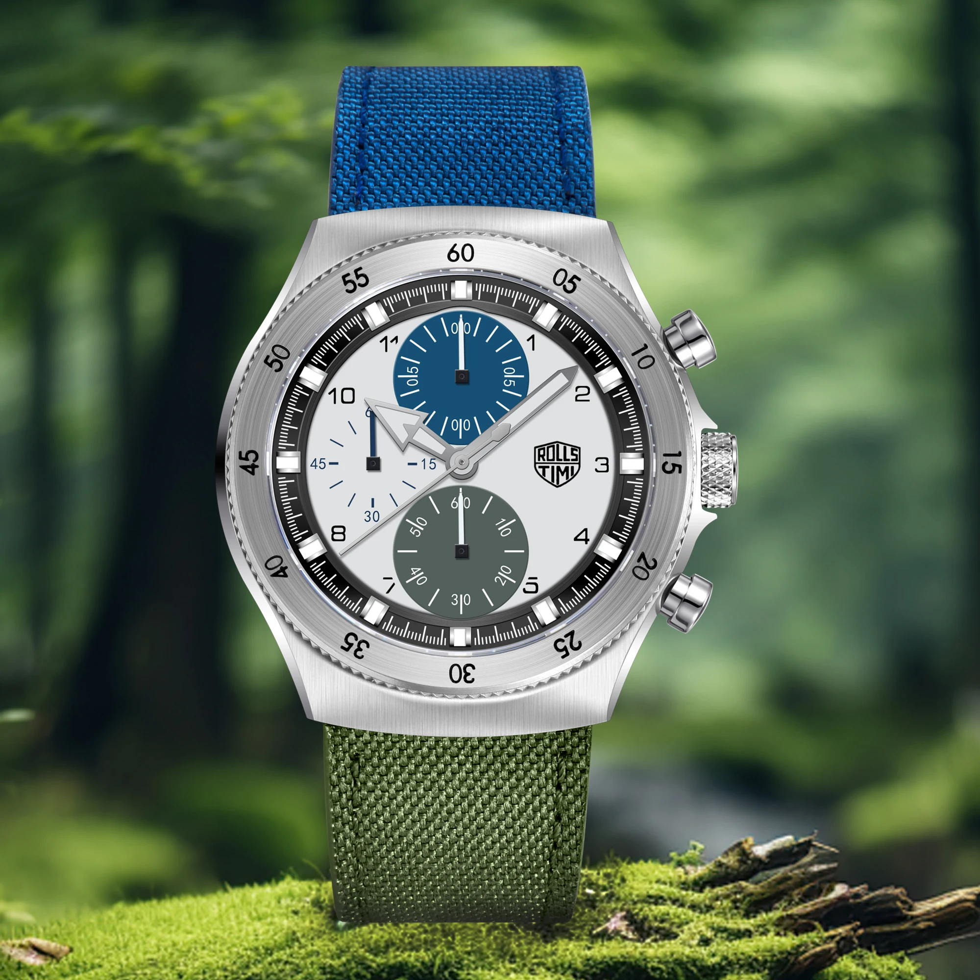 

RollsTimi Men's Watch Chronograph Luxury Quartz Wristwatch VD55 Watches For Man Stainless Steel Synthetic Sapphire Mirror Clocks