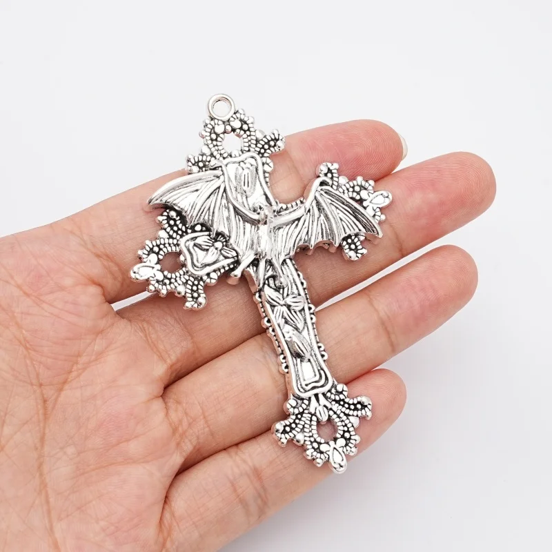 1Pc Gothic Antique Silver Bat Wing Cross Alloy Pendant for DIY Necklace, Bracelet, Jewelry Making Supplies
