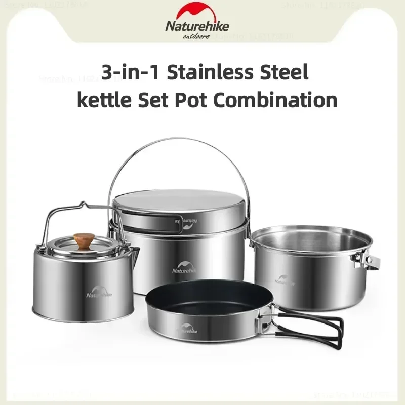 

Naturehike New Stainless Steel Cookware Set 3-in-1 Camping Nesting Storage Tableware Pots Cooking Sets Outdoor Picnic Cookware