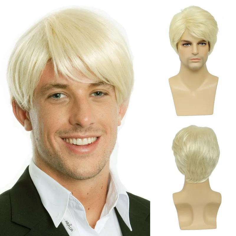 Short Men Wig 613 Blonde Wig Straight Synthetic Wig for Male Hair Fleeciness Realistic Natural Blonde Toupee