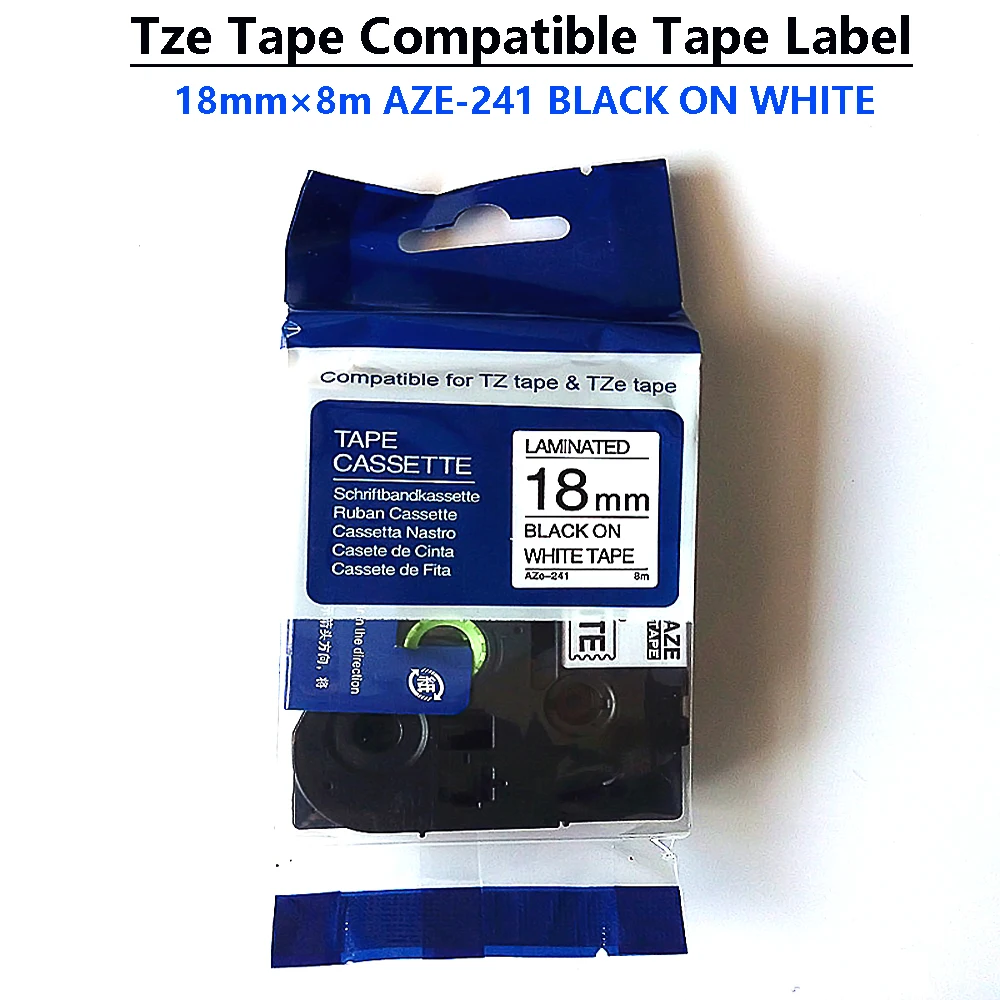 10Pcs 241 TZ Tape Compatible Label Tape AZE-241 18mm×8m BLACK ON WHITE Labeling Ribbon For Ptouch Label Maker PTH110 PT