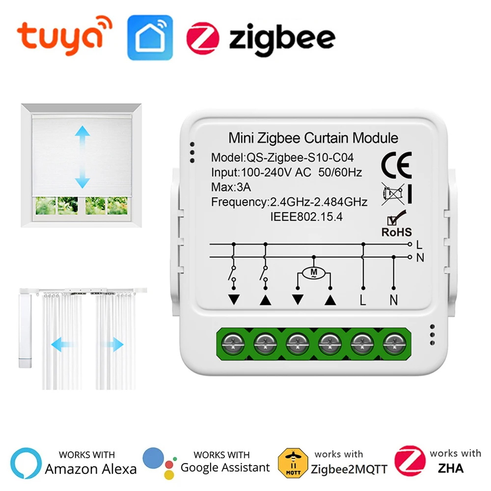 Módulo de interruptor de cortina inteligente Tuya ZigBee 3,0 para persianas enrollables, Motor eléctrico, aplicación Smart Life, funciona con Alexa