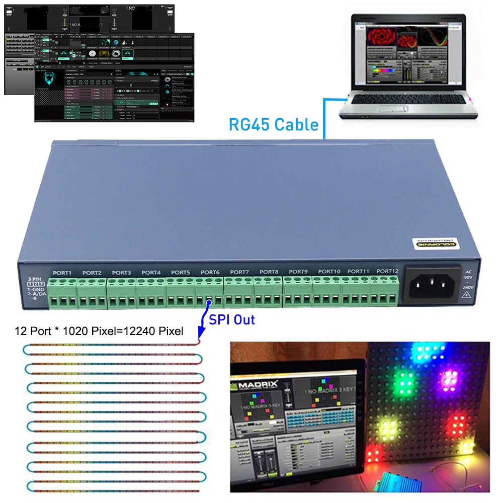 NEW Art-Net To SPI Controller 12CH For WS2815 WS2811 WS2812 DMX512 Effects Record SD Offline Playback