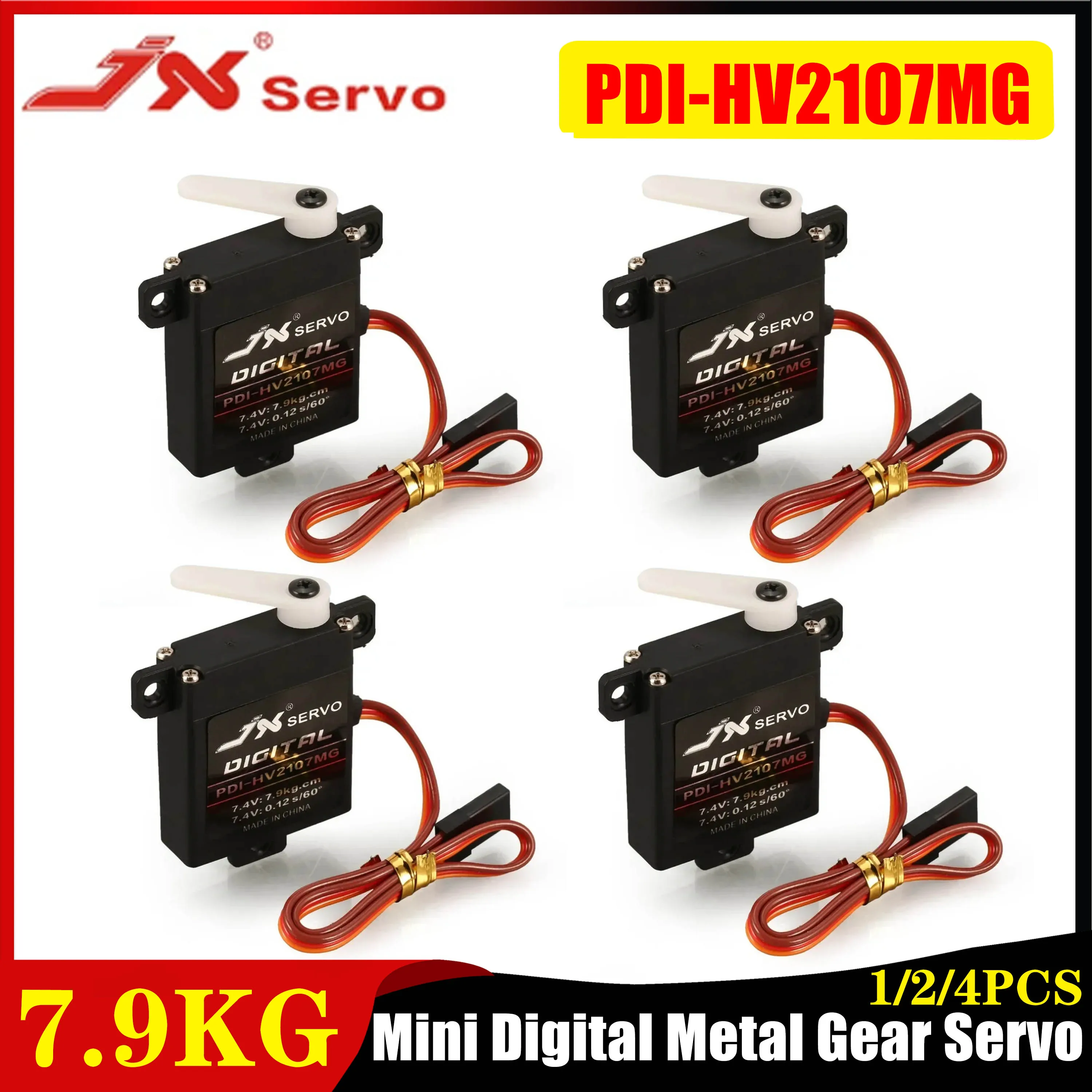 

1/2/4PCS JX PDI-HV2107MG 7.9KG Mini Digital Servo High Precision Metal Gear for RC Fixed Wing Drone Aircraft Plane Upgrade Parts