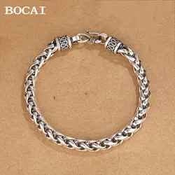 BOCAI NEW 100% Solid S925 Pure Silver Bracelet For Men Retro Fashion Jewelry Men's Silver Bracelet