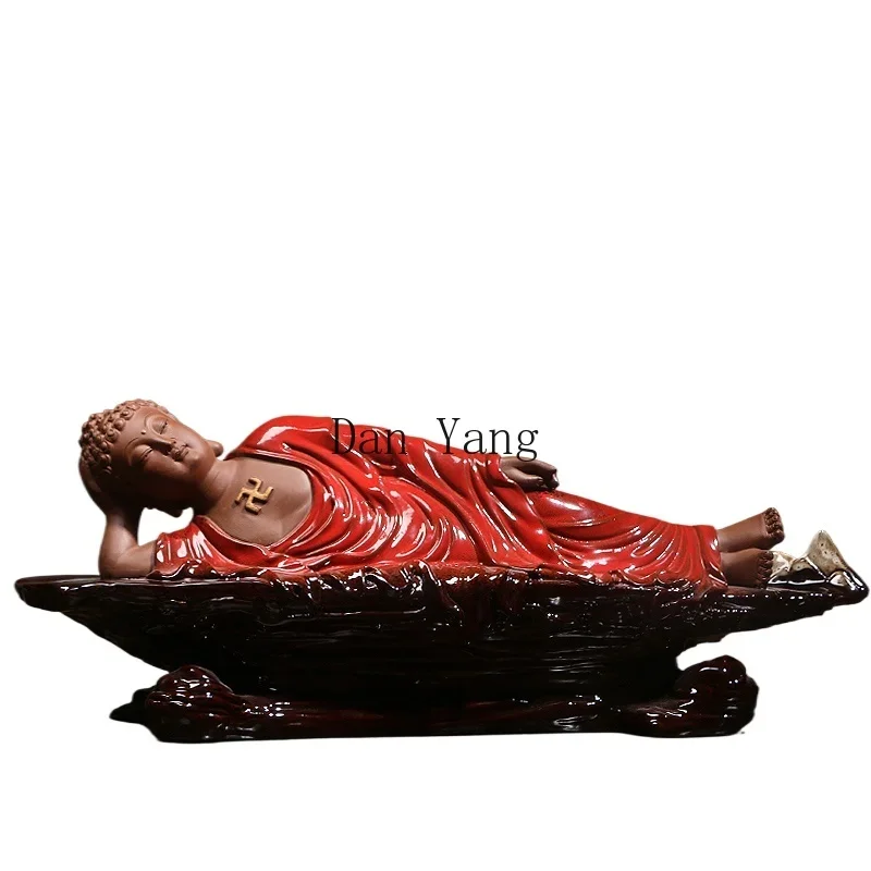 YJ Ceramic Reclining Buddha Ornament Sleeping Buddha Tathagata Statue Home Decoration Town House