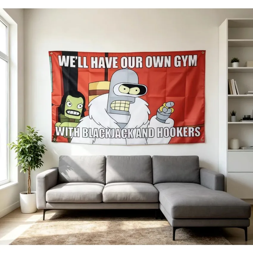 Futurama Bender Gym Flag Banner Polyester Tapestry Wall Art Man Cave Dorm Bar Fitness Room Decor Indoor Outdoor