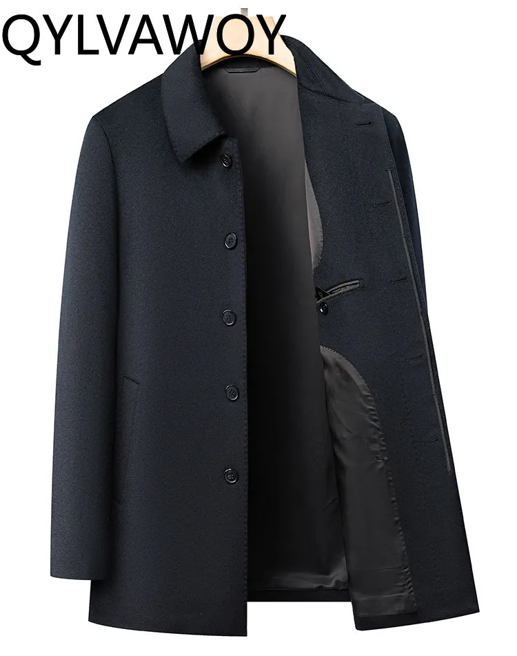 QYLVAWOY High-end 100% Pure Cashmere Coats for Men Hight Quality Autumn 2026 Mid-length Luxury Cashmere Jacket Lapel Outerwear