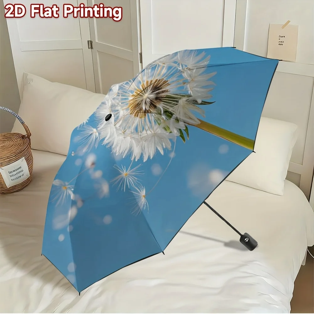 

Single Piece, 2D Flat Printing Foldable Umbrella with Unique Decoration Featuring a Blue Dandelion, Perfect for Daily Use, Umb