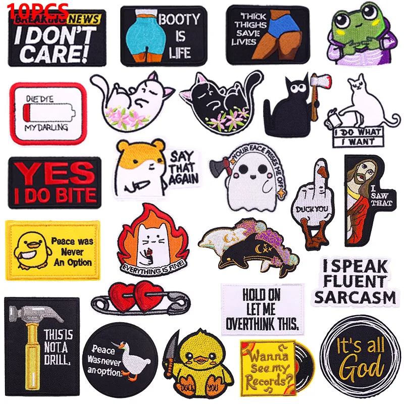 10PCS Wholesale Letters Patch Iron On Patches For Clothing Stripe Embroidered Patches On Clothes DIY Cartoon Fusible Patch Badge