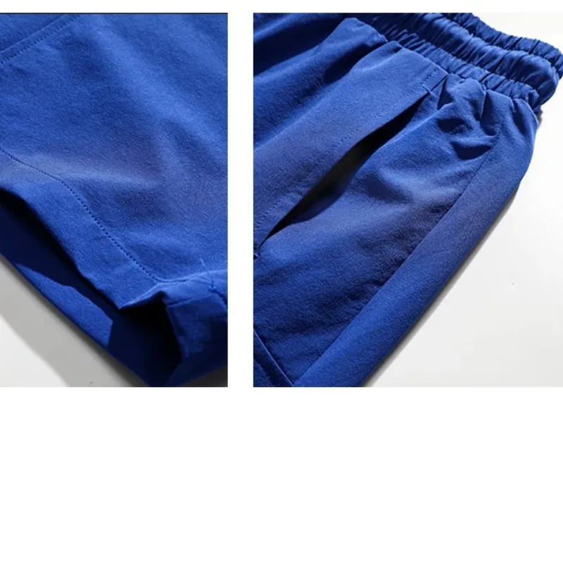 Men's Summer Solid Elastic High Waisted Pockets Bandage Letter Patchwork Casual Work Trousers Fashion Preppy Style Shorts