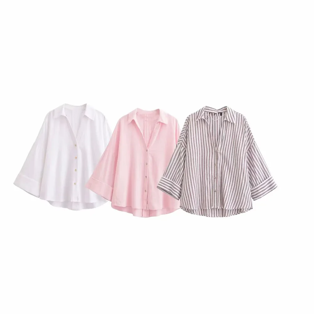 

Women's spring new products European and American street fashion linen wide-sleeved loose-fitting shirt