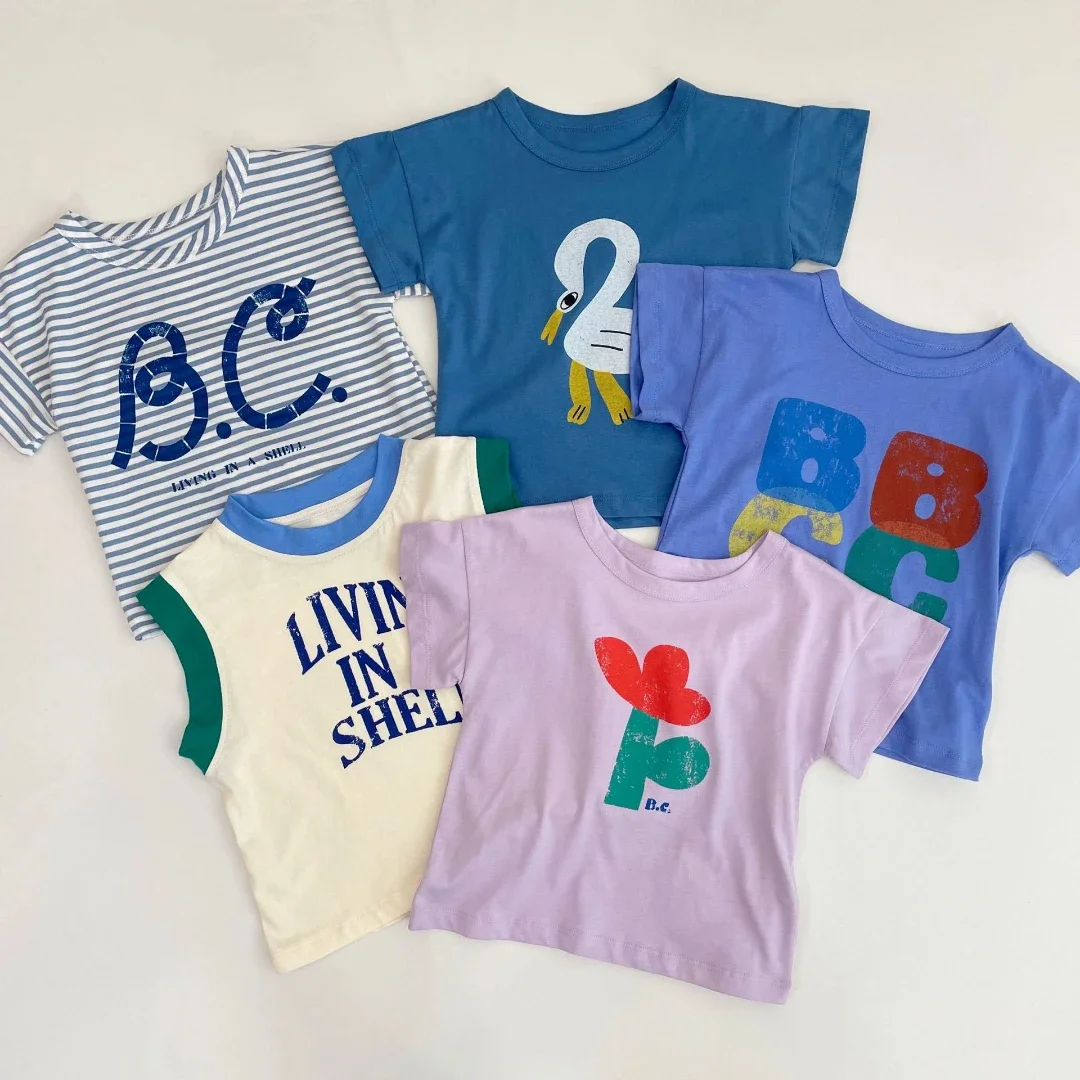 

Summer Korea Style Kids T-shirt Casual Cartoon Letter Print Short Sleeve Boys & Girls Fun Top Children's Vest Versatile Clothing