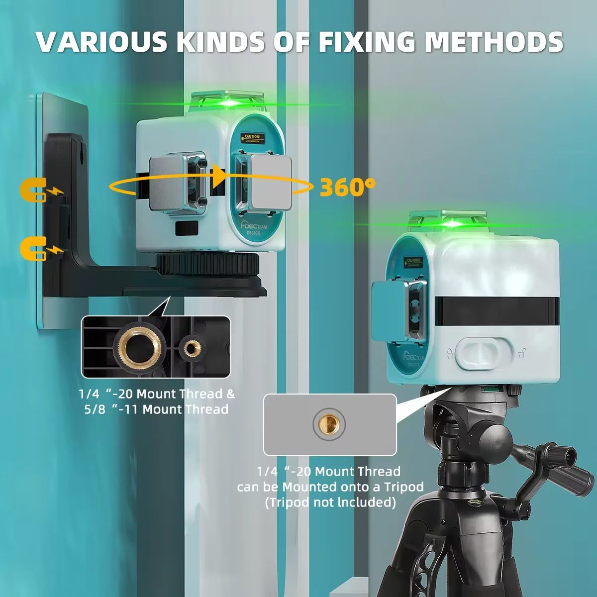 3D 12 Lines Laser Level Green Beam DECTEAM 3x360° Cross Lines Laser Tool with Hard Carry Case Rechargeable Two Lithium Batteries