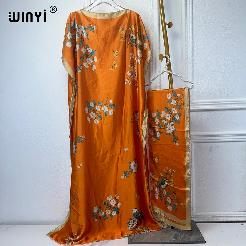 

WINYI abaya women muslim dress Africa print Crew Neck Long Sleeve Kaftan Dress, Elegant Maxi Length Dress, Women's Clothing