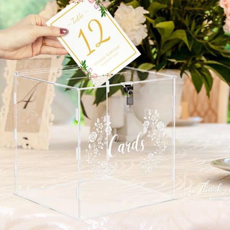 1pc Acrylic Wedding Card Box with Lock Clear Money Box for Party Graduation Anniversary Birthday Baby Shower Party Decorations