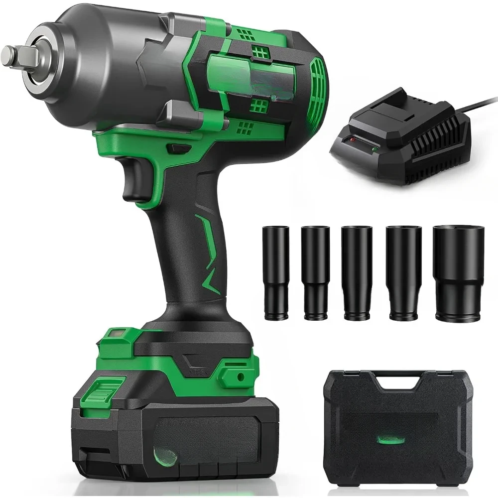 High Torque 1200 Ft-lbs Brushless Impact Gun, 20V Power 4.0 Ah Battery, Fast Charger