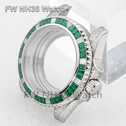 High Quality Full Diamond Watch Case Sapphire Glass Waterproof Stainless Steel Case for Mod SUB GMT Fit NH34/NH35/NH36 Movement