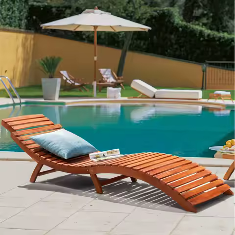 Outdoor Chaise Lounge Folding Chairs Solid Acacia Wood Sun Loungers Balcony Recliner,for Garden, Patio, Pool Deck